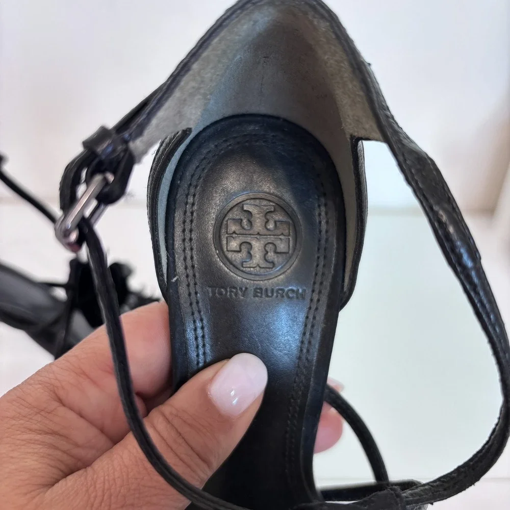 Tory Burch Womens Floral Statement Stiletto‎ Sandal Heels 6.5M Black Formal